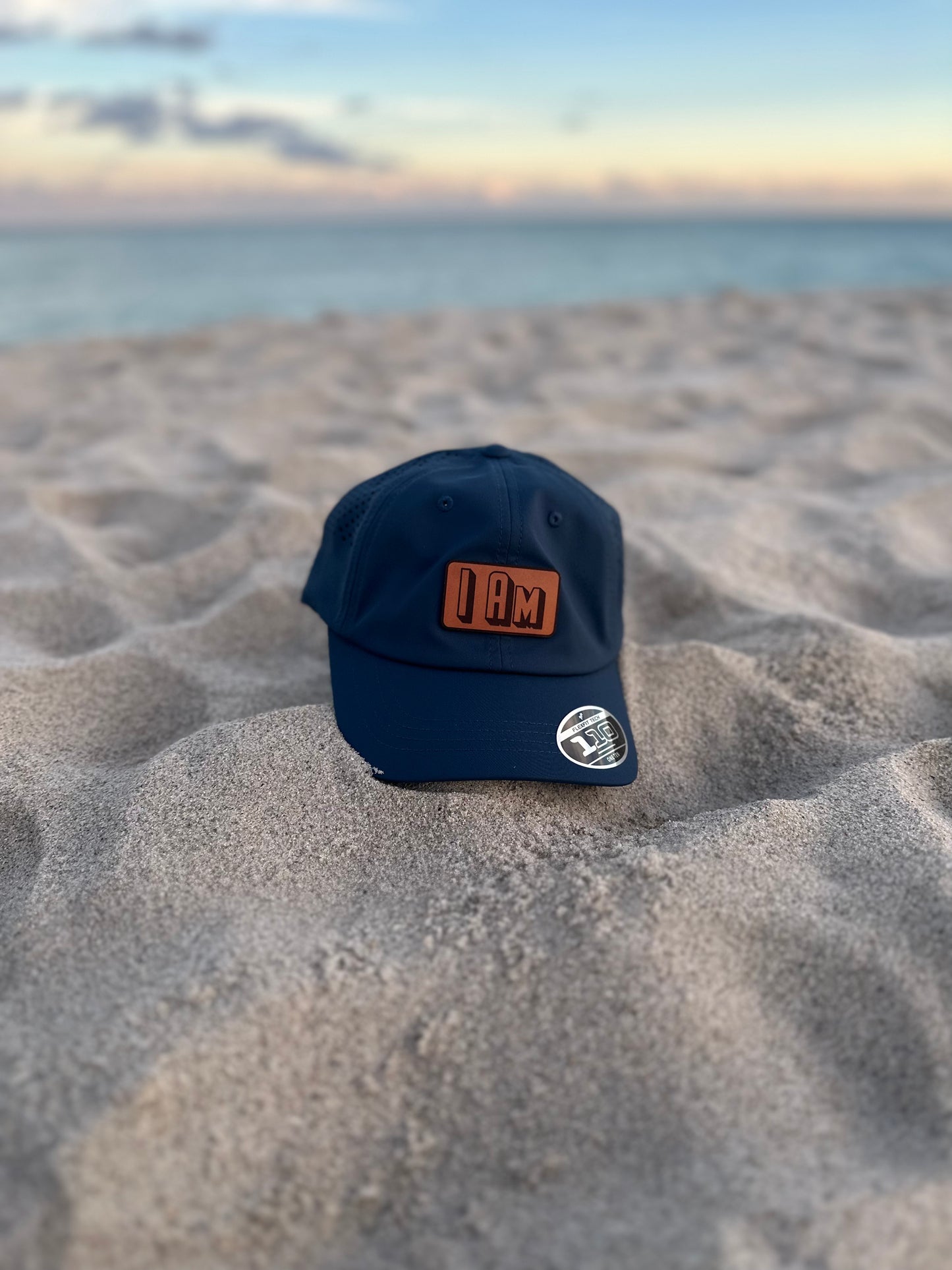 "I Am" Performance Dad Hat (Strap-back, navy-leather)